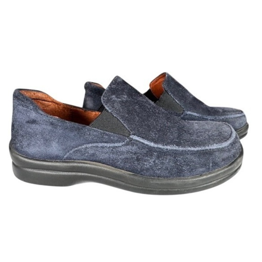 Birkenstock Slip On Shoes Women Navy Suede Comfort Loafers Size 38 / 7.5 - Picture 3 of 14